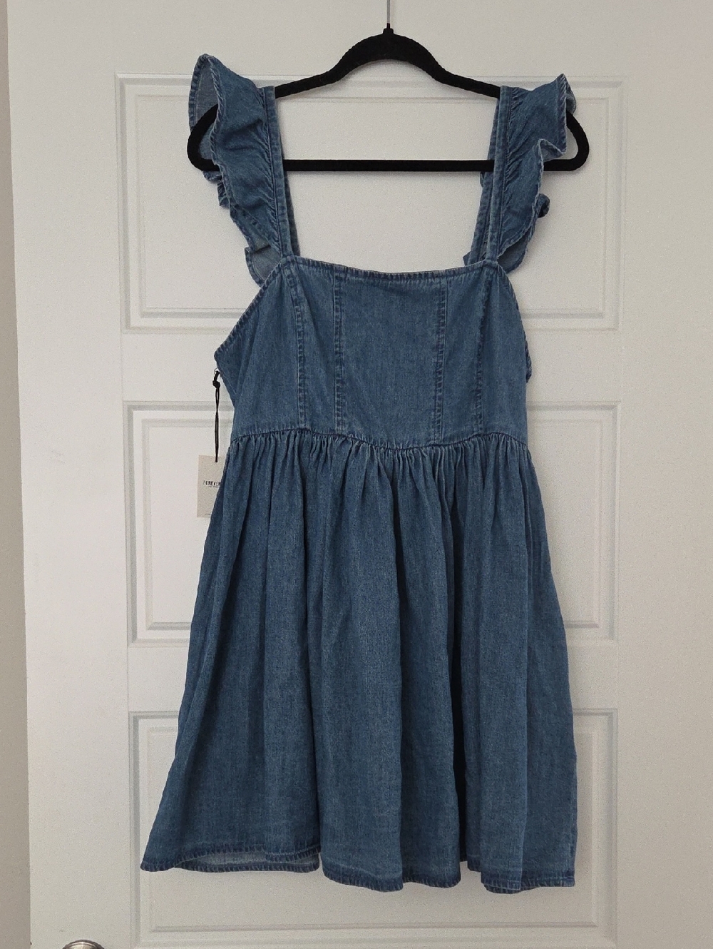 Denim Ruffle Strap  Dress - Blue
